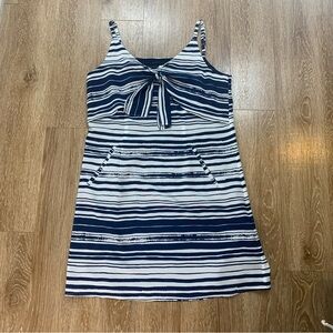 CAbi Navy and White Striped Tie-Front Mini Dress size L
